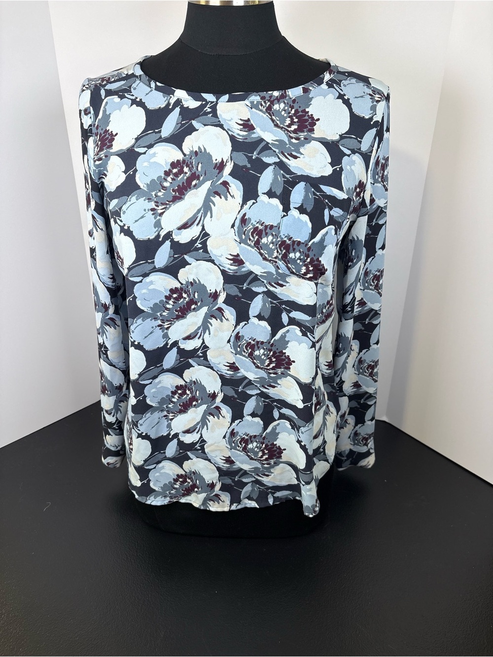 LOFT Slate Blue Floral Long-Sleeve Tee